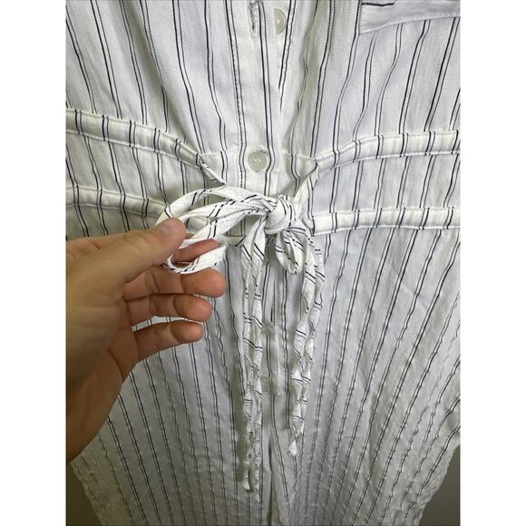 Anthropologie Maeve Crop Wide-Leg Shirting Jumpsuit M Ivory Black Stripes Preppy - Picture 4 of 8